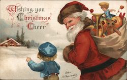 Wishing You Christmas Cheer - Santa and Child with Toys Postcard