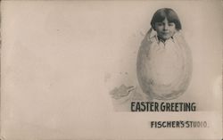 Boy Emerging From Egg: Easter Greeting Postcard