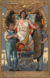 Labor Day Souvenir: Lady Liberty with Workmen Postcard