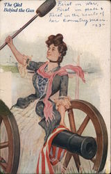 The Girl Behind the Gun (Woman sitting on canon) Postcard