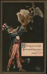 Uncle Sam Sharing Beer with Eagle Postcard