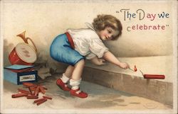 The Day We Celebrate: Boy Lighting Fireworks 4th of July Ellen Clapsaddle Postcard Postcard Postcard