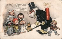 Man With Firework in Pocket - Yelling at Children Patriotic Gene Carr Postcard Postcard Postcard