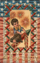 Boy Lighting Fireworks: July 4th Postcard