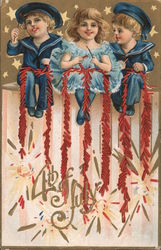 4th of July: Children with Fireworks Postcard