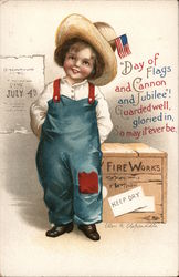 Young Boy in Overalls Postcard