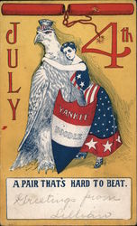 Woman Hugging Eagle: July 4th Postcard