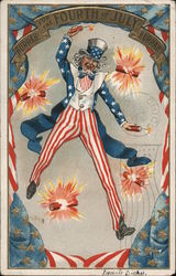 Uncle Sam Lighting Fireworks Postcard