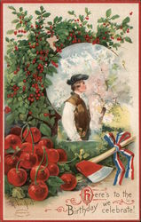 George Washington and Cherries President's Day Richard Veenfliet Postcard Postcard Postcard