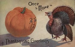 Turkey and Pumpkin-Once "More" Thanksgiving Greetings Postcard