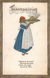 Black Woman Serving Turkey on Platter - Thanksgiving Postcard