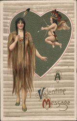 A Valentine Message - Indian Girl and Cupid Postcard
