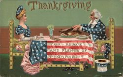Uncle Sam and Wife Eating Thanksgiving Dinner Patriotic Postcard Postcard Postcard