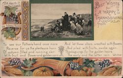 Pilgrims at Beach, Praying - Best Wishes for a Happy Thanksgiving Postcard