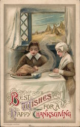 Pilgrims Eating Thanksgiving Dinner Postcard