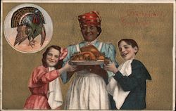 Family Serving Thanksgiving Dinner Postcard