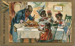 Black Family Eating Thanksgiving Dinner-Thanksgiving Joys Postcard