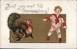 Child Scared of Turkey - Just You Wait Till Thanksgiving! Turkeys HBG Postcard Postcard Postcard
