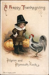 A Happy Thanksgiving Pilgrim and Plymouth Rock Postcard