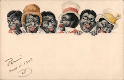 French Black Men's Faces Postcard