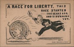 A Race for Liberty: Man Chasing Coins Postcard