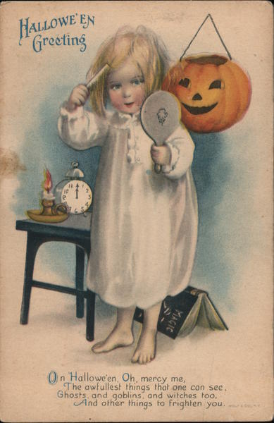 Hallowe'en Greeting - Girl Combing Hair Ellen Clapsaddle