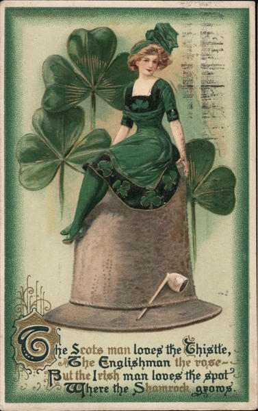 Woman in Shamrock Dress, with Shamrocks and Poem Samuel L. Schmucker