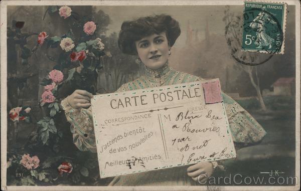 Woman Holding Postcard Post Card Clubs, Collecting, Deltiology