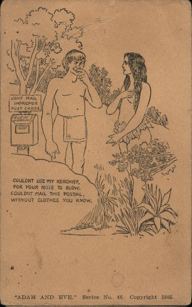 Adam & Eve Postcard Joke Post Card Clubs, Collecting, Deltiology