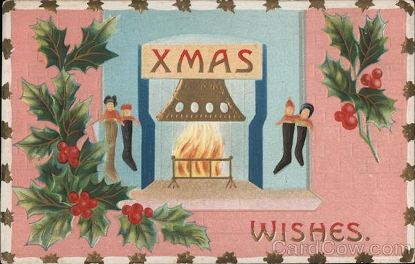 Xmas Wishes - Fireplace with Stockings Christmas
