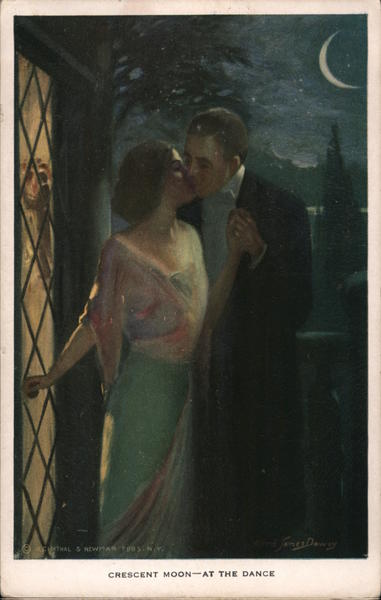 Crescent Moon - At the Dance - Couple Kissing Alfred James Dowey