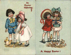 Set of 2: Children with Easter Chicks Postcard