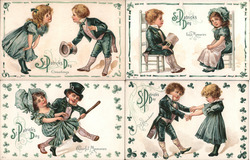 Set of 4: St. Patrick's Day Children Series #14 Postcard