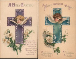 Set of 2: Angels, Easter Cross Crosses Ellen Clapsaddle Postcard Postcard Postcard