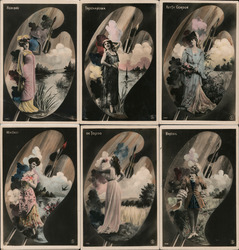 Set of 6: Women on Artist's Palette Postcard Postcard Postcard