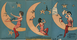 Set of 3: Woman Drinking on the Moon Postcard