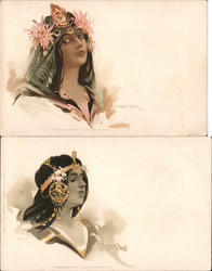Set of 2: Art Nouveau Women Armenien, Persian Postcard
