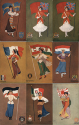 Set of 9: National Art Co. Women & National Flags Series St. John Postcard Postcard Postcard