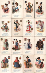 Set of 16: Vinegar Valentines Caricatures Postcard Postcard Postcard