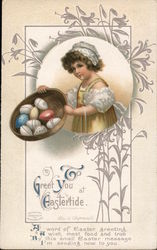 A Young Girl Holding a Basket of Easter Eggs Postcard