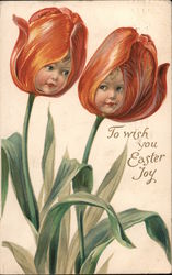 To Wish You Easter Joy - Two Flowers With Children's Faces Postcard