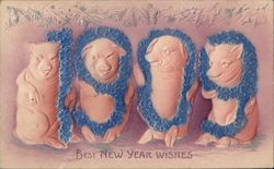 Best New Year Wishes 1909 Pigs Postcard Postcard Postcard