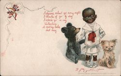 Black Boy With Bear and Dog Postcard