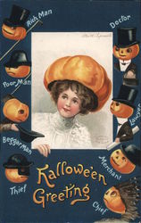 Halloween Greetings - A Woman with a Pumpkin Hat Postcard