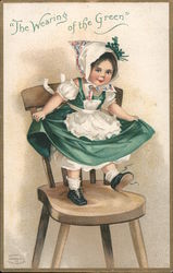 "The Wearing of the Green" - Girl in Green Dress, Chair Postcard