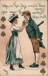 Who on this day would keep away Nor weat the verdant shamrock Postcard
