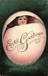 Easter Greetings - Girl in Egg Postcard