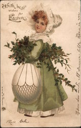 With Best Wishes for Easter - A Young Girl Carrying Greenery Postcard
