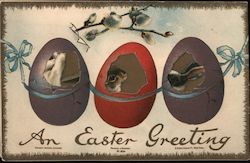An Easter Greeting - Bunnies in Eggs Postcard