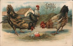 Easter Greeting Chickens and Easter Eggs Postcard Postcard Postcard